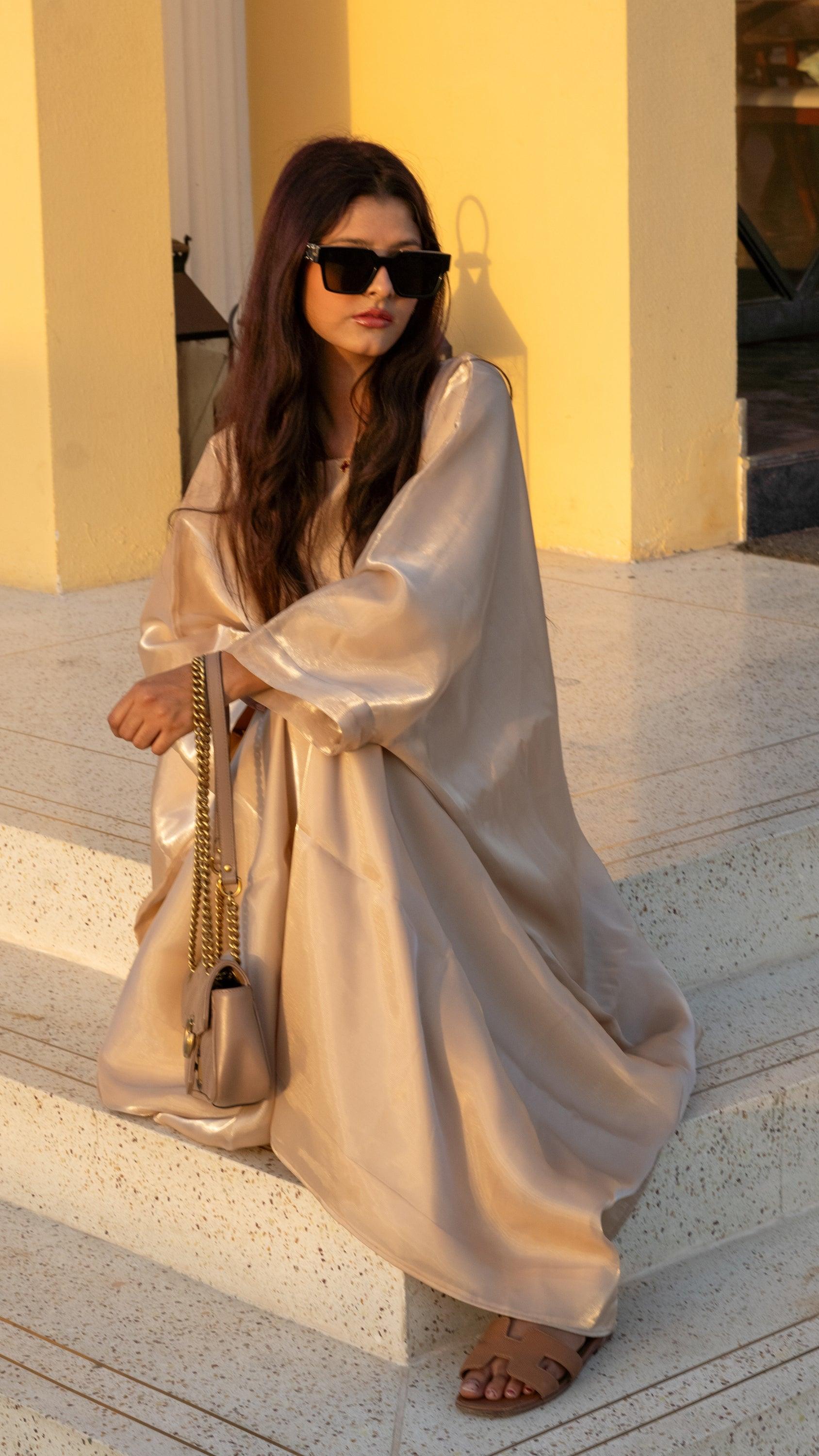 butterfly abaya with sleeves and waist adjustable belt