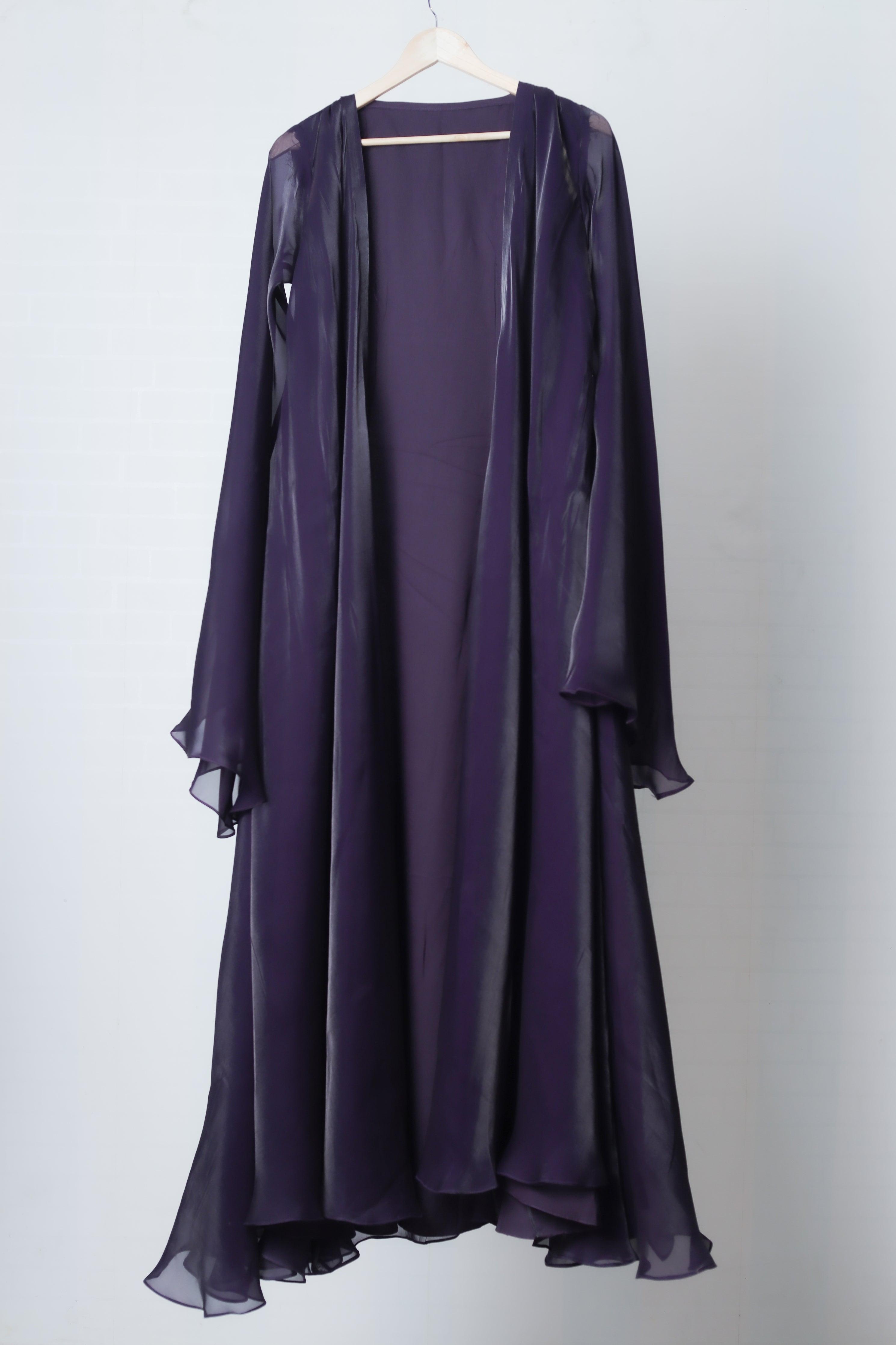 deep purple abaya with white background by Byren lifestyle Dubai