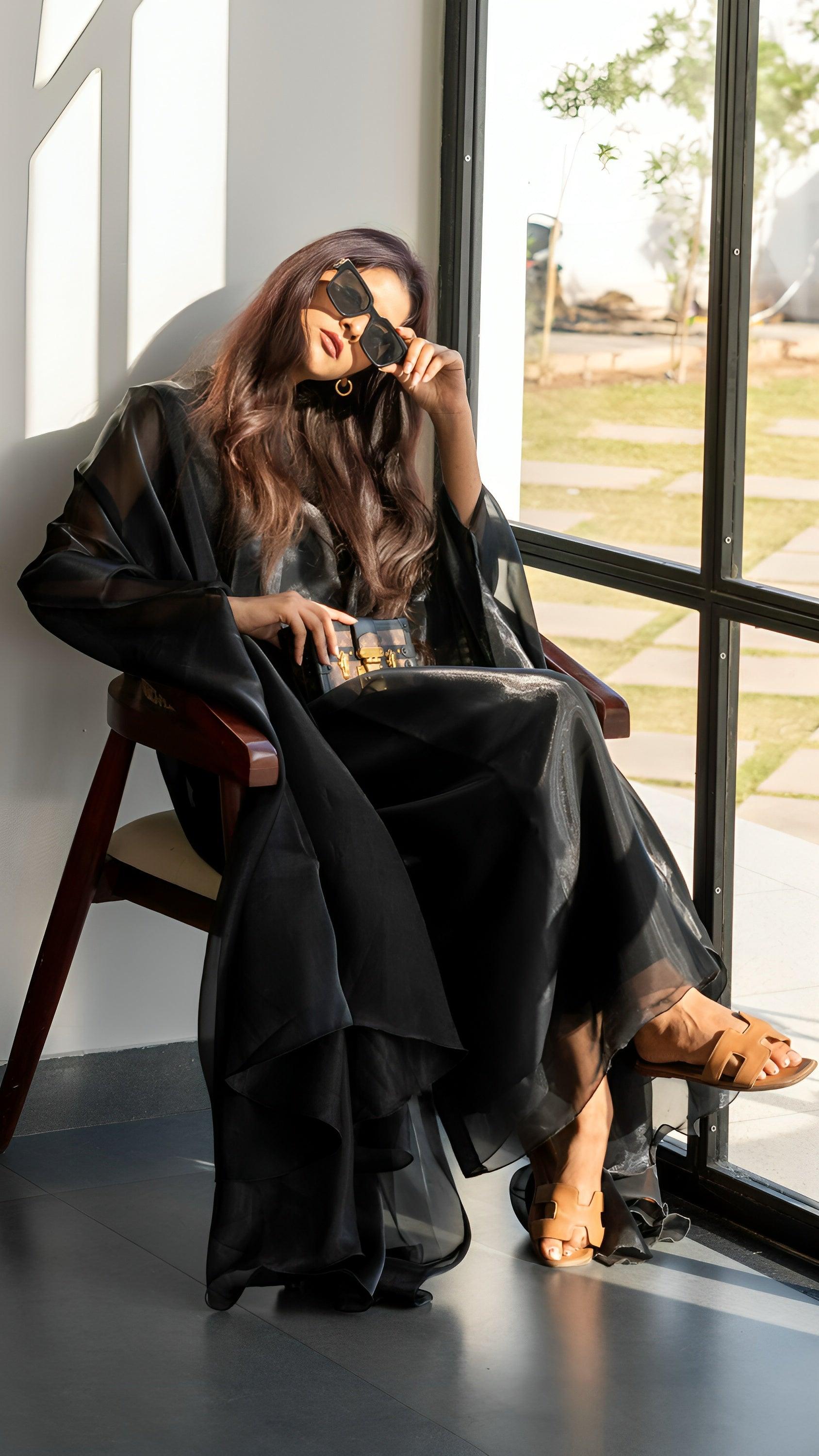 Lightweight black silk abaya for women 