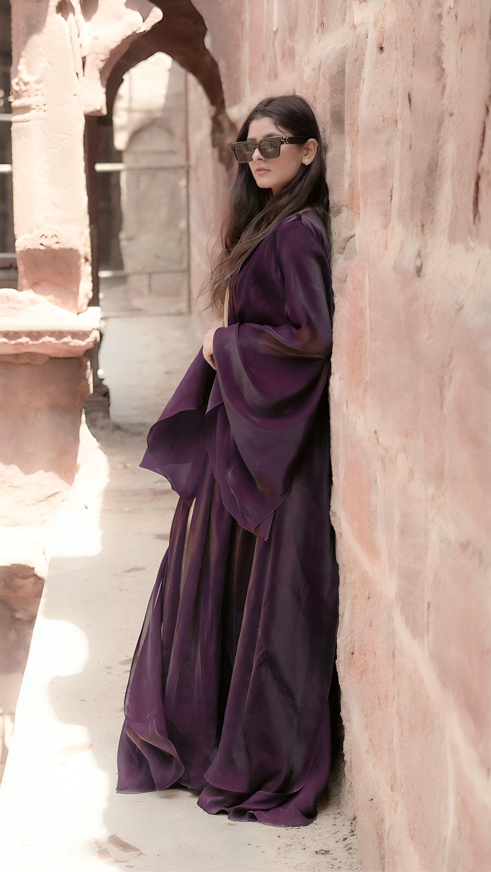rich looking deep purple abaya by Byren lifestyle Dubai